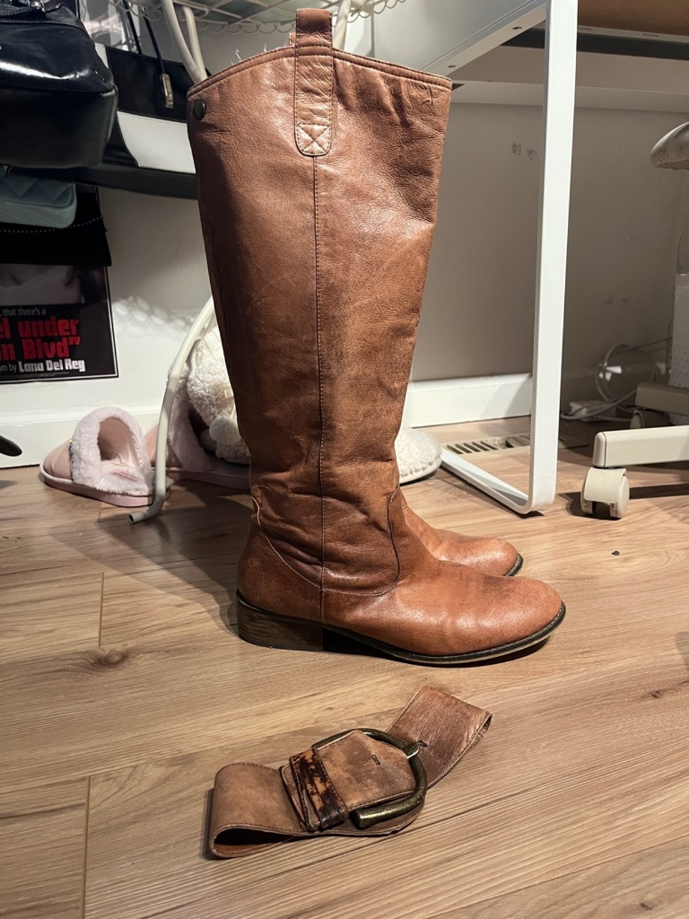 Steve Madden Tan Leather Mid-Calf Buckle Boots - Picture 3 of 3
